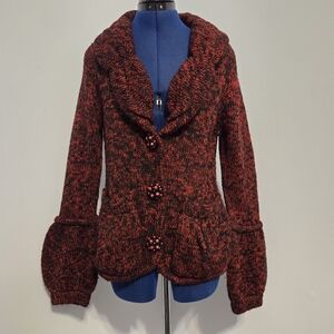 Y2K Heavy Red Knitted Cardigan Size L